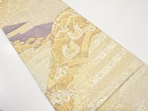 山並に鴛鴦・松藤・八つ橋模様織り出し　袋帯